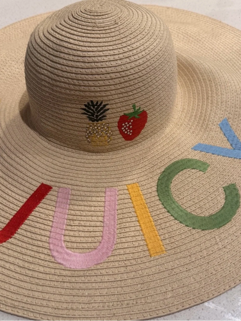 Juicy Couture So Juicy Floppy Straw Sun Hat Multicolor Embroidered OS - Picture 3 of 6